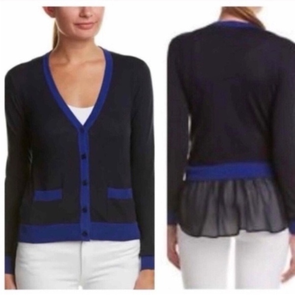 CAbi 5016 Michelle Layered Color Block Ruffle Cardigan Size Medium